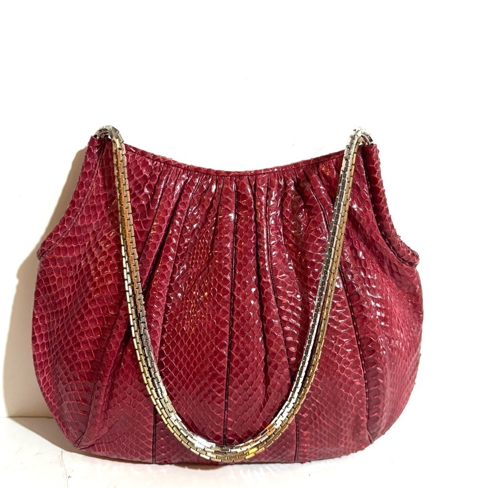 Judith Leiber Red Snakeskin Shoulder Bag